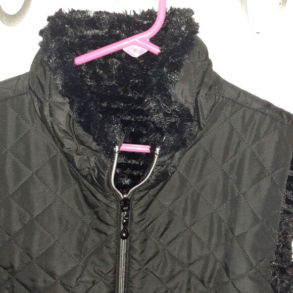 Denim & Co Vest L Reversible Zip Front Textured Faux Fur Quilted Winter Fall - Picture 7 of 9